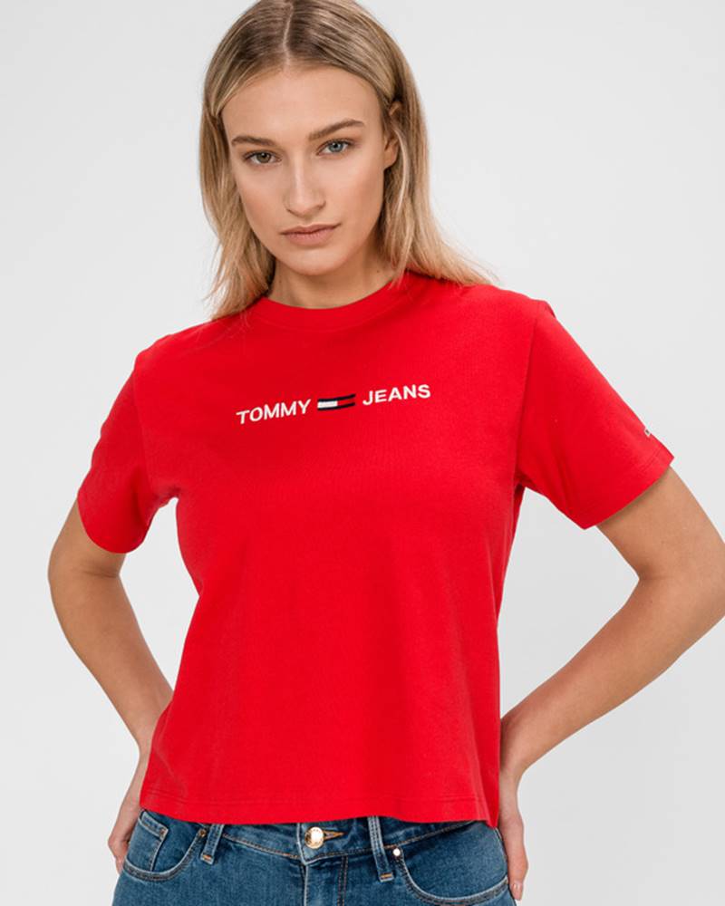 Tommy Jeans Moder Linear Logo Triko Červená