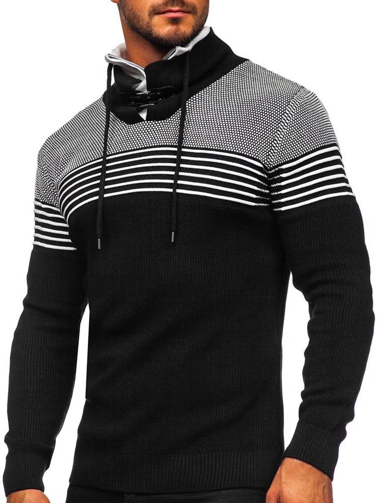 RWX Černý silný pánský svetr s vysokým límcem
