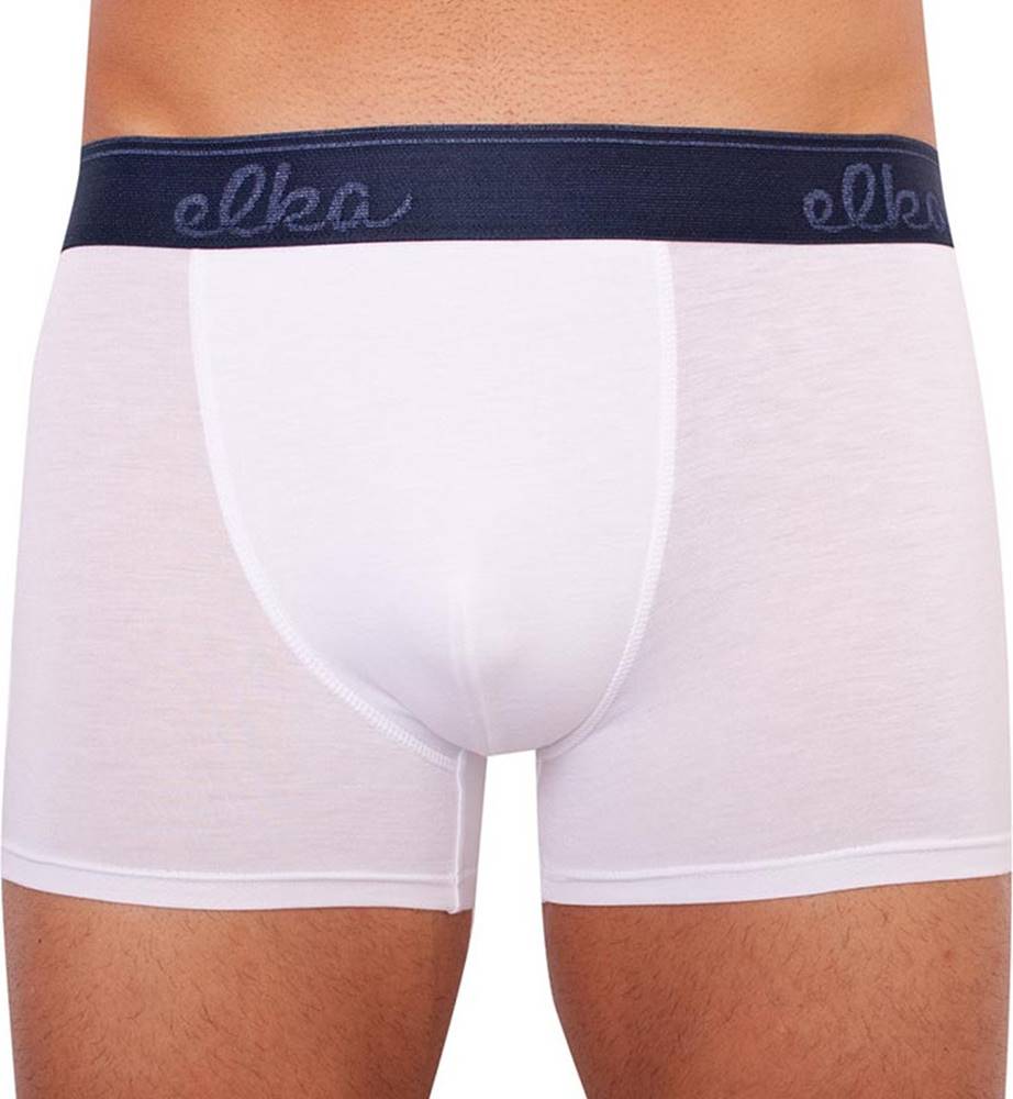 elka underwear Pánské boxerky ELKA bílé s tmavě modrou gumou