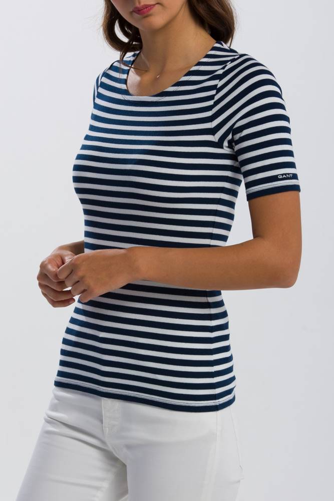 gant Tričko Gant Striped 1X1 Rib Ss T-Shirt