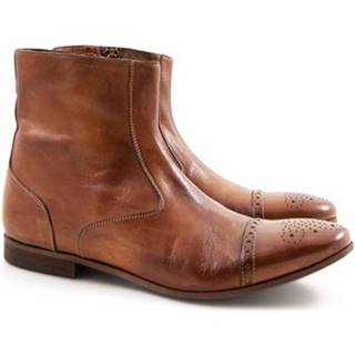 Leonardo Shoes Kotníkové boty 2423/1D PAPUA WISKY Béžová